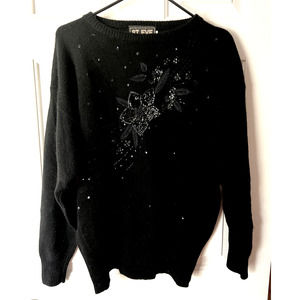 St. Eve Milano Black Sweater Embellished‎ Size L 26 1/2" Long x 24" Pit to Pit